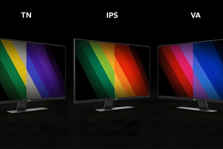 Comparison of TN, VA, and IPS panels based on response time, viewing angle, and color accuracy