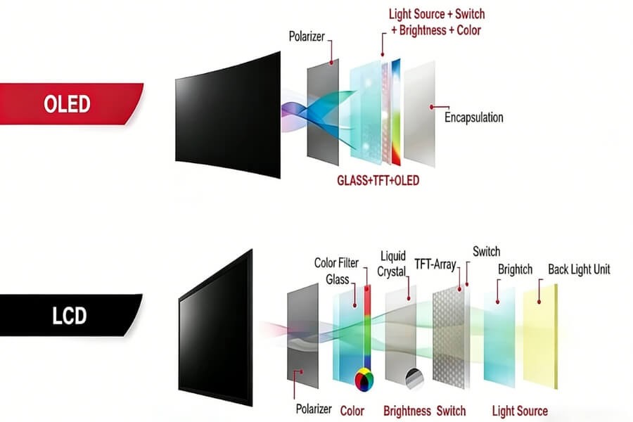 TFT LCD vs OLED display technology comparison for instrument panels