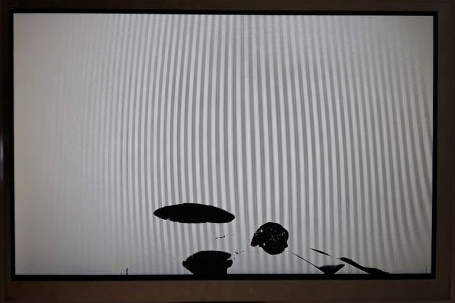 TFT LCD display with liquid crystal damage showing irregular black patches