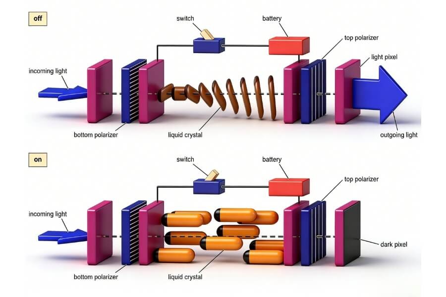 how reflective LCD display works light path and reflective layer diagram